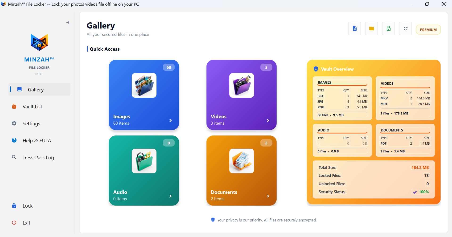 Minzah Folder Lock Dashboard